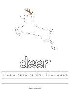 Trace and color the deer Handwriting Sheet