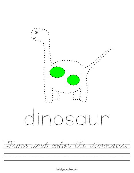 Trace and color the dinosaur Worksheet - Cursive - Twisty Noodle