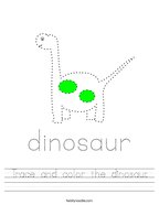 Trace and color the dinosaur Handwriting Sheet
