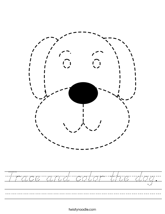 Trace and color the dog. Worksheet
