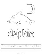 Trace and color the dolphin Handwriting Sheet