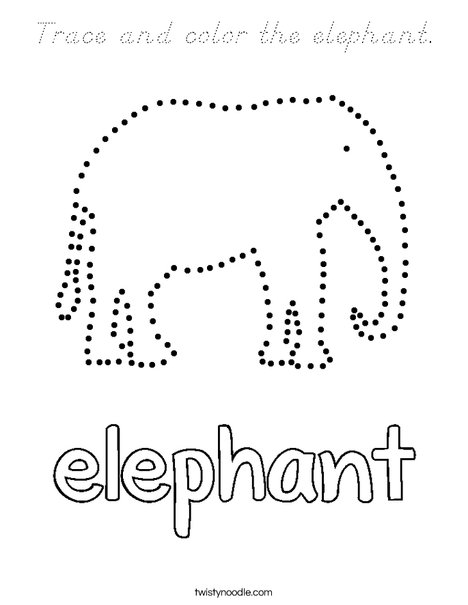 Trace and color the elephant. Coloring Page