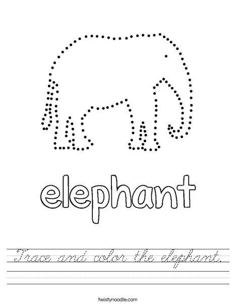 Trace and color the elephant. Worksheet