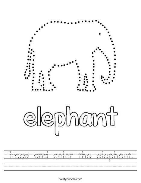 Trace and color the elephant. Worksheet