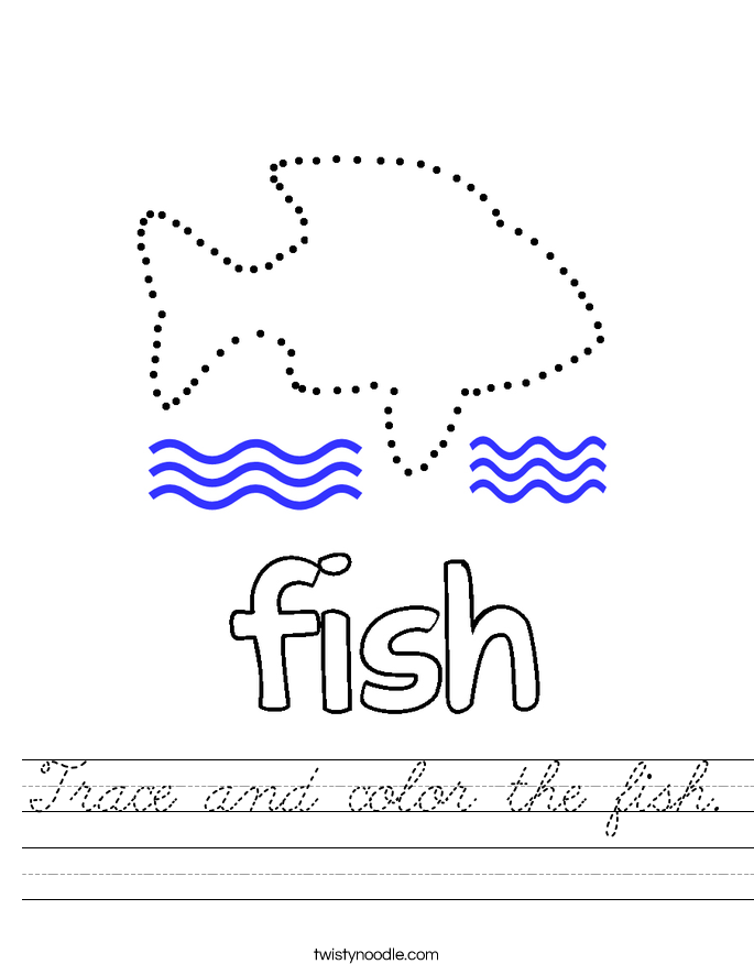 Trace And Color The Fish Worksheet Cursive Twisty Noodle Trace And Color The Fish Worksheet Cursive Twisty Noodle