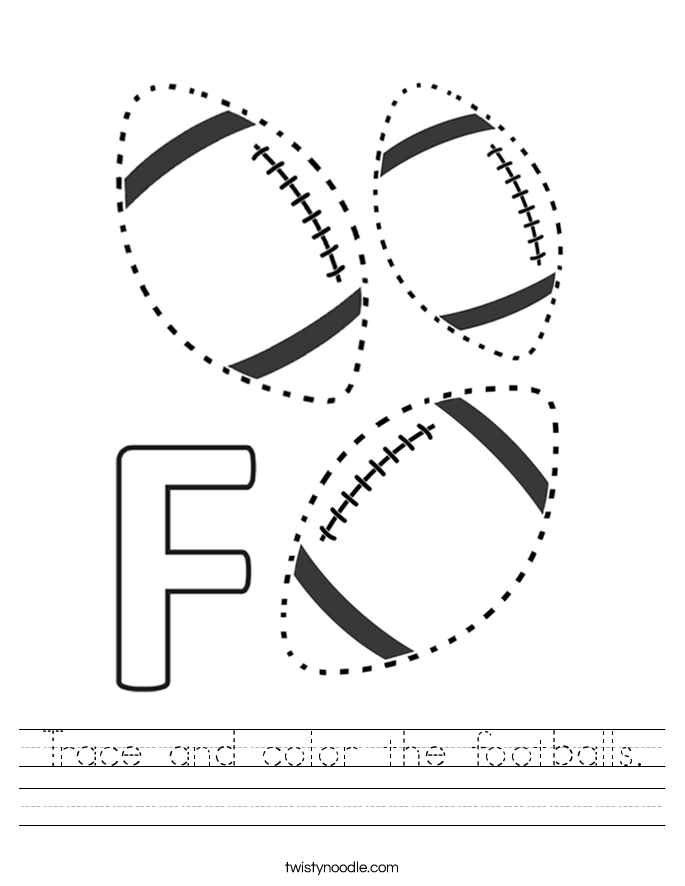 Trace and color the footballs. Worksheet