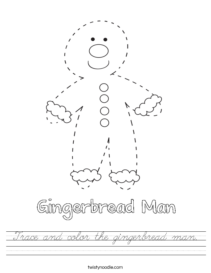 Trace and color the gingerbread man. Worksheet