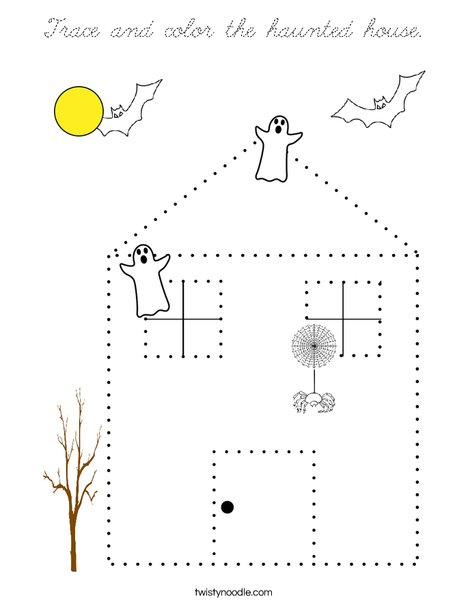 Trace and color the haunted house. Coloring Page