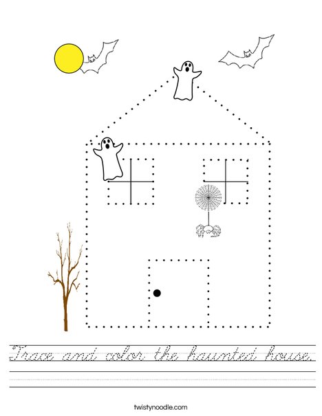 Trace and color the haunted house. Worksheet