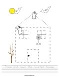 Trace and color the haunted house. Worksheet
