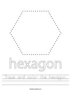 Trace and color the hexagon Handwriting Sheet