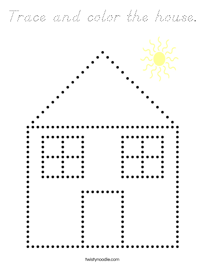 Trace and color the house. Coloring Page