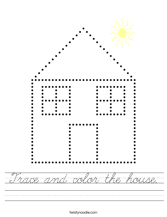 Trace and color the house. Worksheet