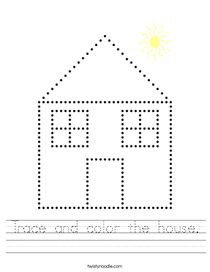 Trace and color the house. Worksheet