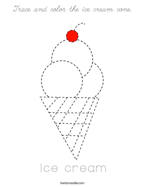 Trace and color the ice cream cone. Coloring Page