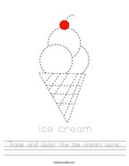 Trace and color the ice cream cone Handwriting Sheet