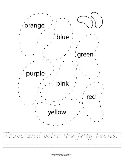 Trace and color the jelly beans Worksheet - D'Nealian - Twisty Noodle