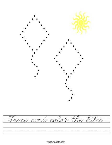 Trace and color the kites. Worksheet