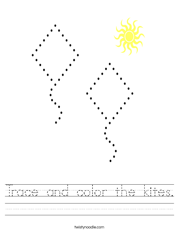 Trace and color the kites. Worksheet