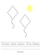 Trace and color the kites Handwriting Sheet
