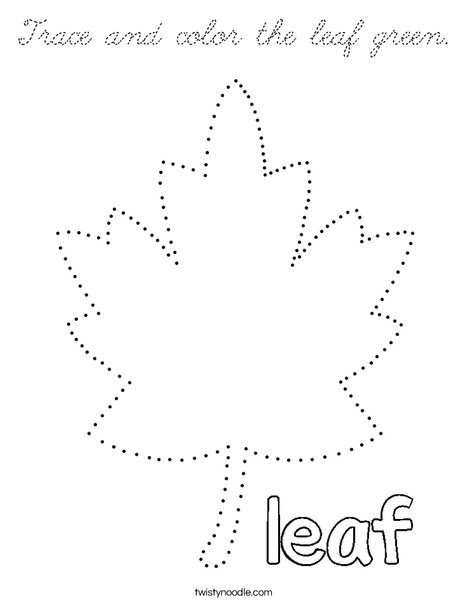 Trace and color the leaf green Coloring Page - Cursive - Twisty Noodle