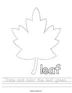 Trace and color the leaf green Handwriting Sheet