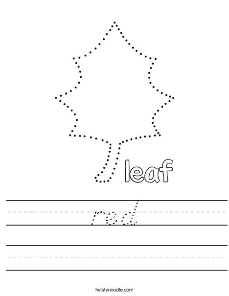 Trace and color the leaf red. Worksheet