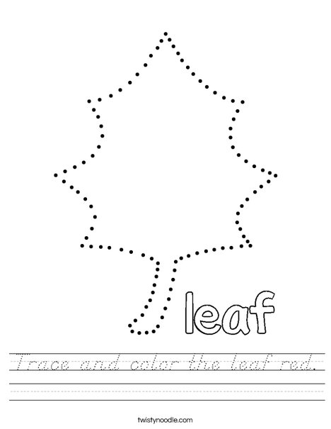 Trace and color the leaf red. Worksheet