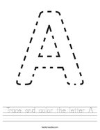 Trace and color the letter A Handwriting Sheet