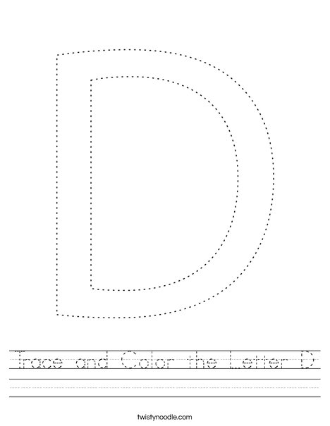 trace and color the letter d worksheet twisty noodle