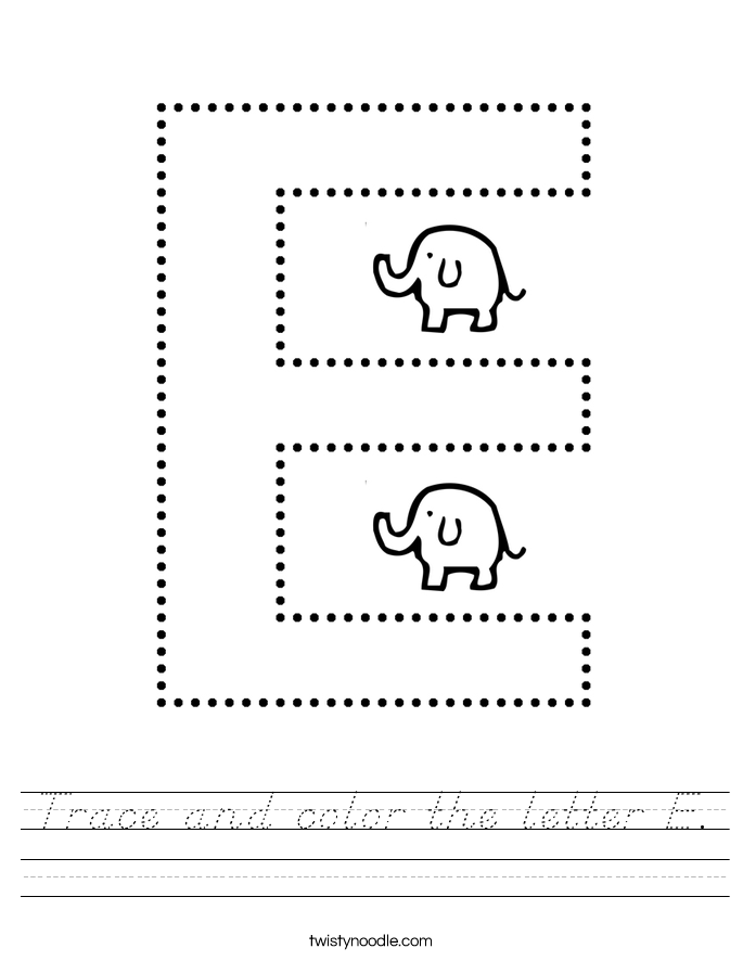 Trace and color the letter E. Worksheet