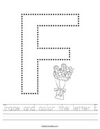 Trace and color the letter F Handwriting Sheet