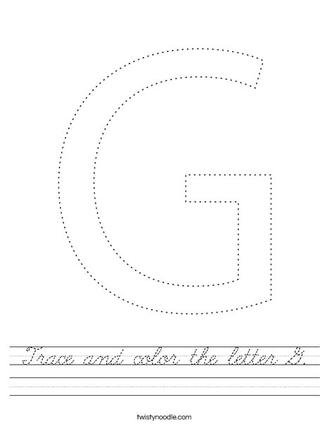 trace and color the letter g worksheet cursive twisty noodle