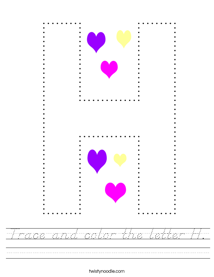 Trace and color the letter H. Worksheet