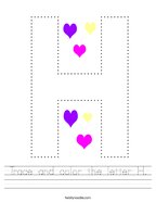 Trace and color the letter H Handwriting Sheet