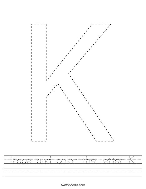 trace and color the letter k worksheet twisty noodle