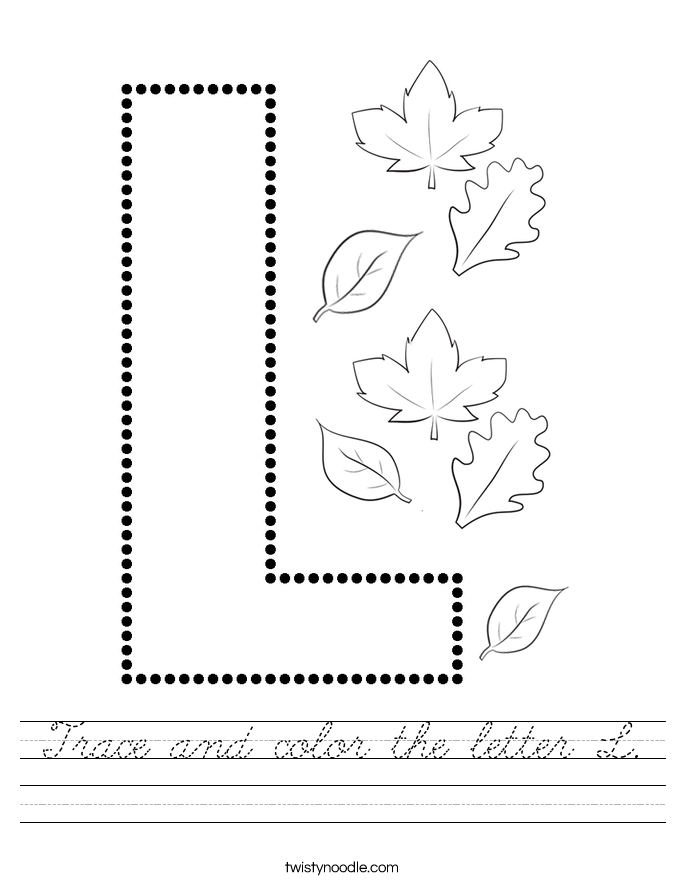 trace and color the letter l worksheet cursive twisty noodle