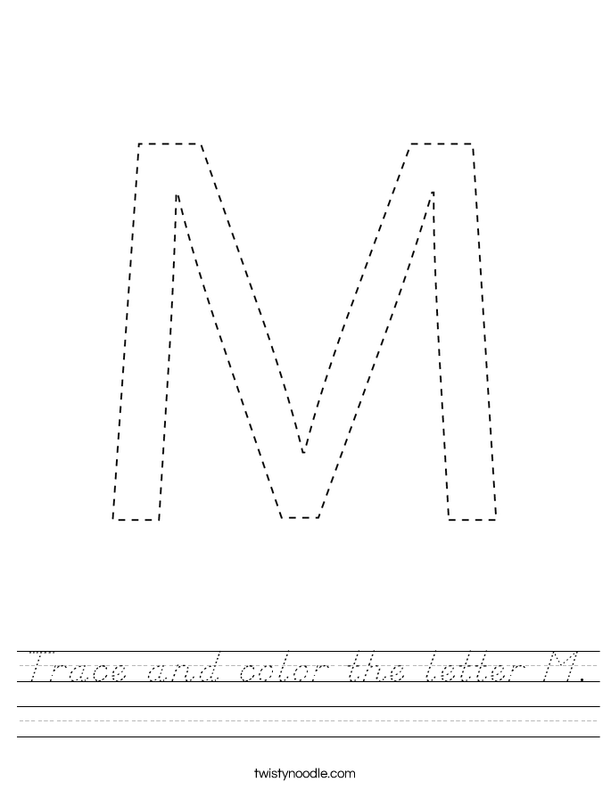 Trace and color the letter M. Worksheet