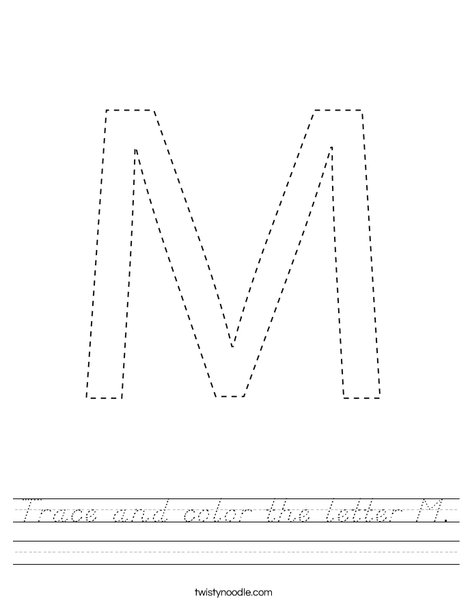 Trace and color the letter M. Worksheet