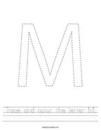 Trace and color the letter M Handwriting Sheet
