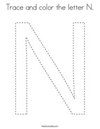 Trace and color the letter N Coloring Page