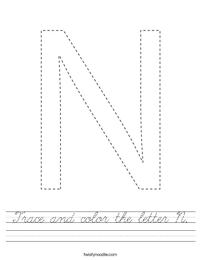 Trace and color the letter N. Worksheet