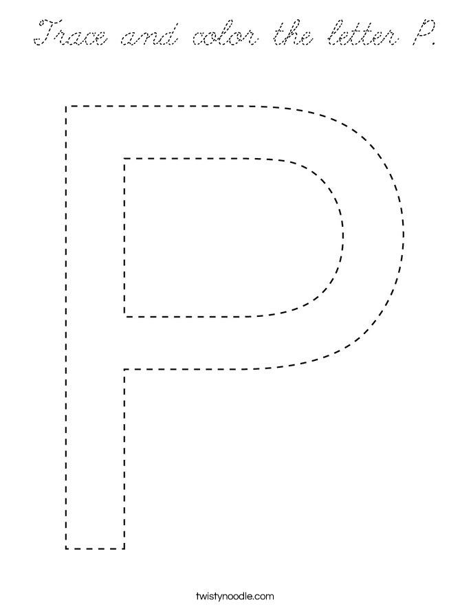 Trace and color the letter P Coloring Page - Cursive - Twisty Noodle