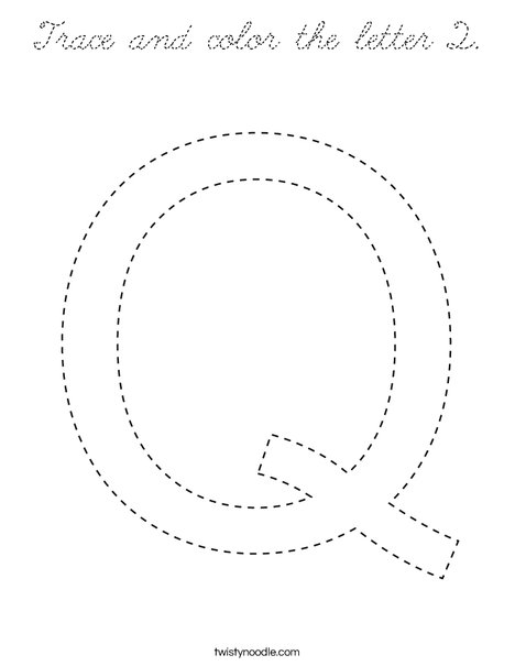 trace and color the letter q coloring page cursive twisty noodle