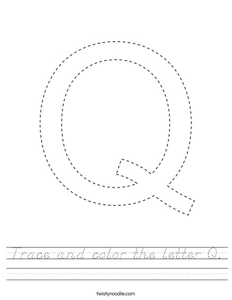trace and color the letter q worksheet dnealian twisty noodle