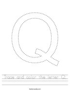 Trace and color the letter Q Handwriting Sheet