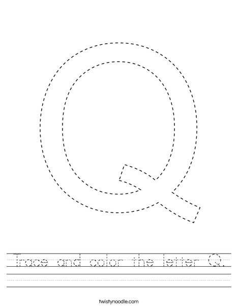 trace and color the letter q worksheet twisty noodle