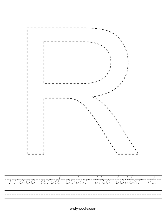 Trace and color the letter R. Worksheet