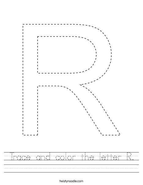 Trace and color the letter R. Worksheet