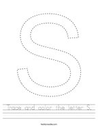 Trace and color the letter S Handwriting Sheet